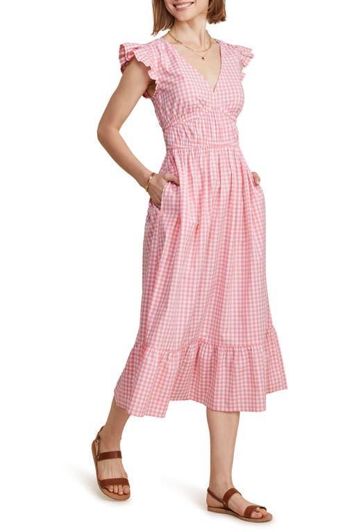 Vineyard Vines Poplin Flutter Midi Dress (Gingham- Cayman/White) Women's Dress Product Image