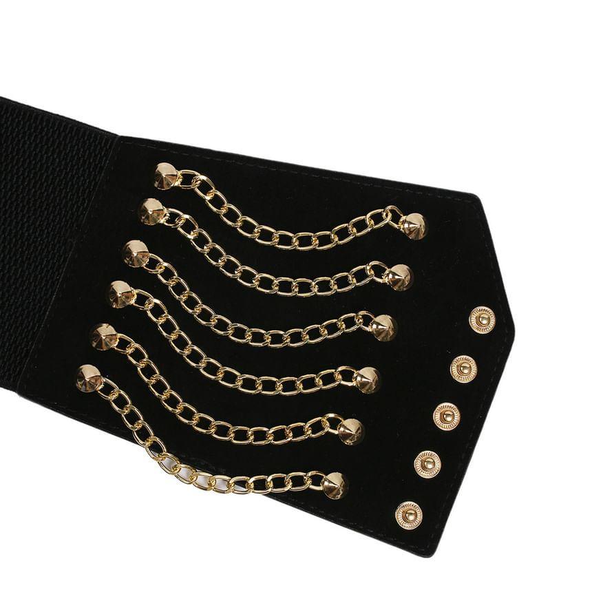 Chained Faux Leather Elastic Cincher Belt Product Image