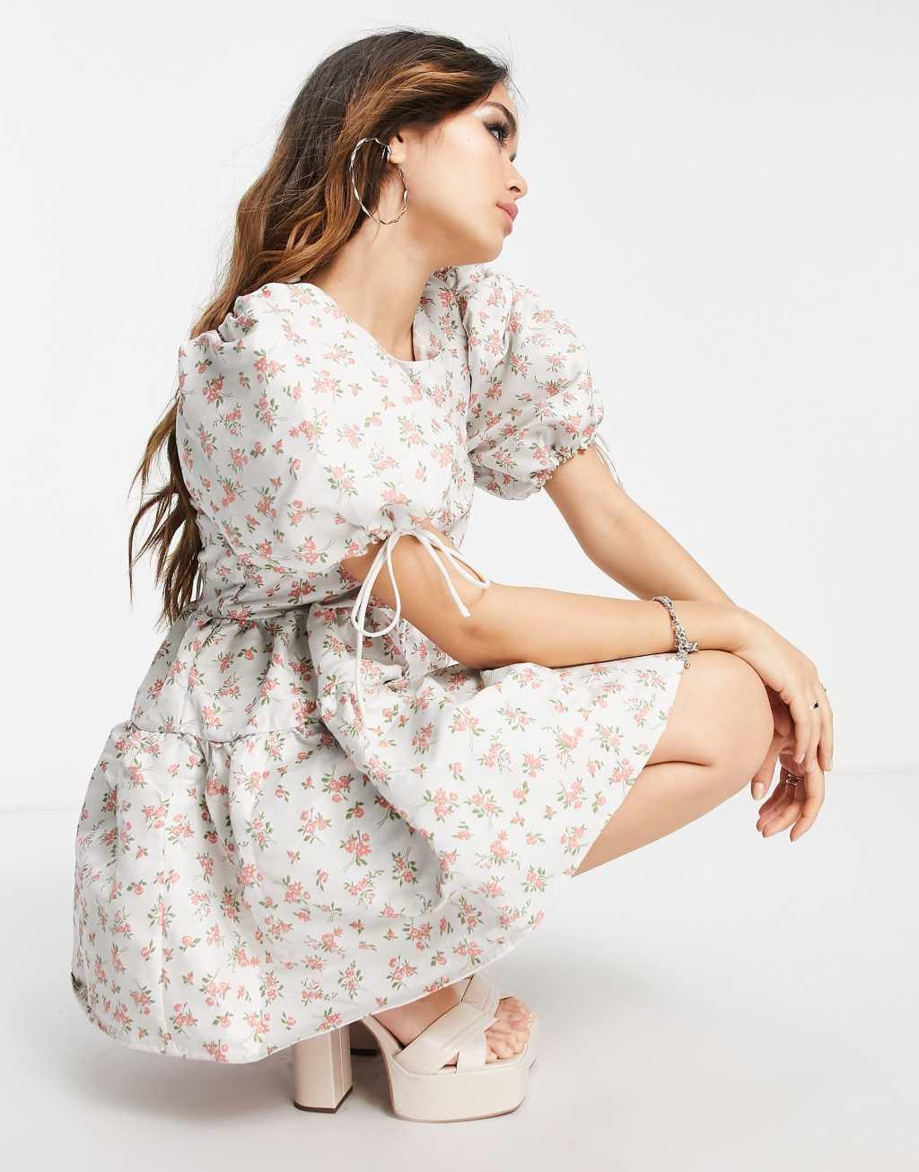 Dream Sister Jane puff sleeve mini dress with open back Product Image