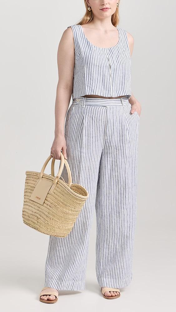 Madewell Scoopneck Crop Tank in Stripe 100% Linen | Shopbop Product Image