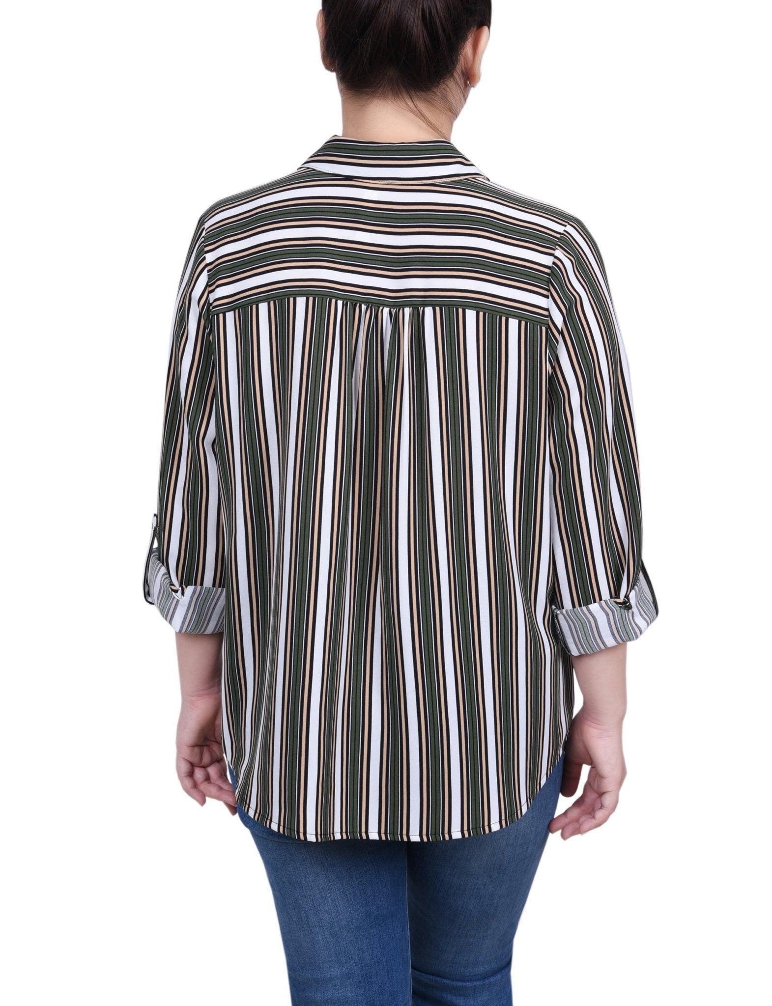 NY Collection Long Roll Tab Sleeve Blouse - Petite Product Image