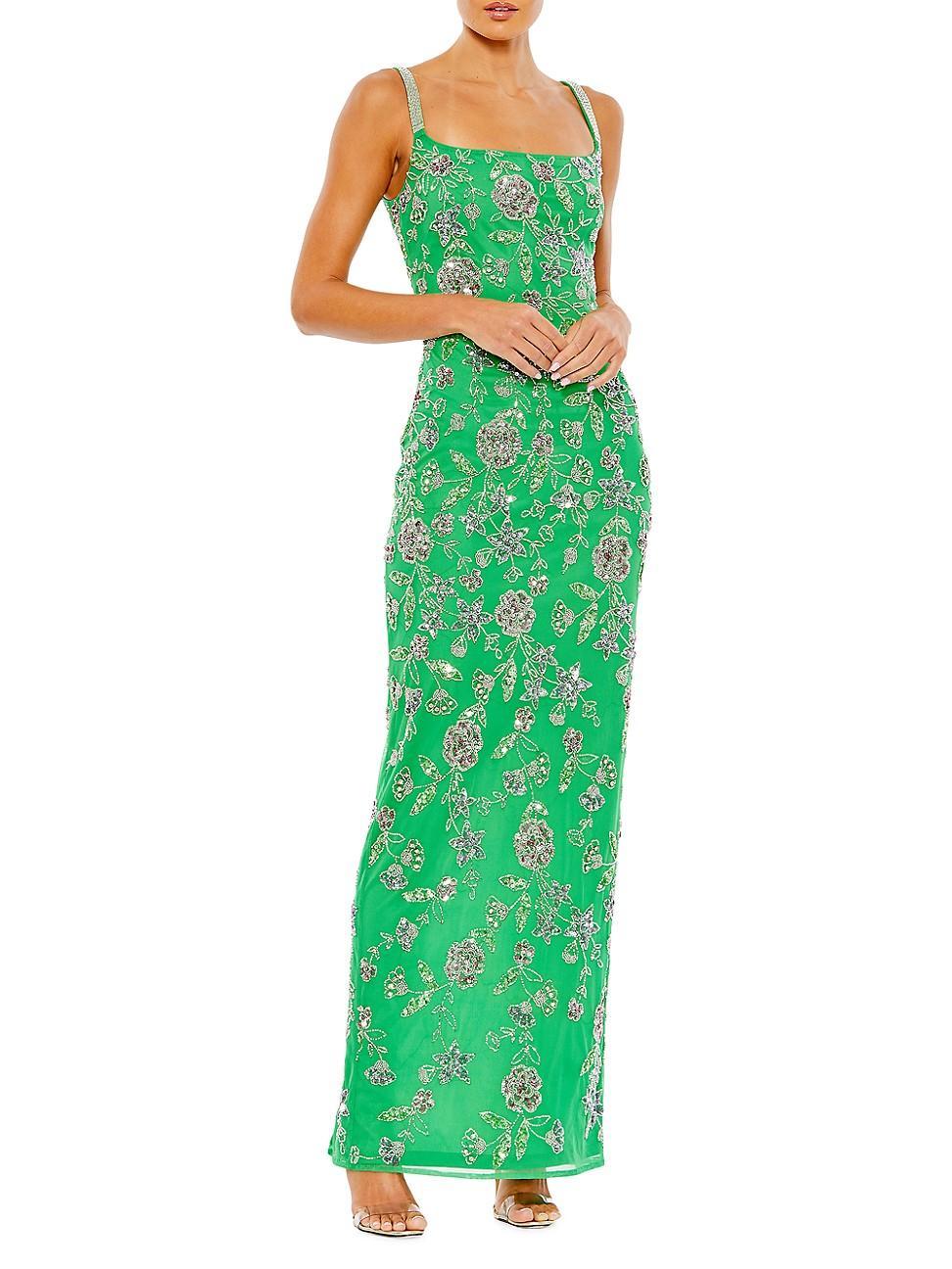 Womens Beaded Floral Column Gown Product Image