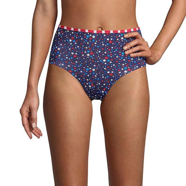 Womens Lands End UPF 50 Reversible High-Waist Bikini Bottoms Deep Blue Stars Product Image