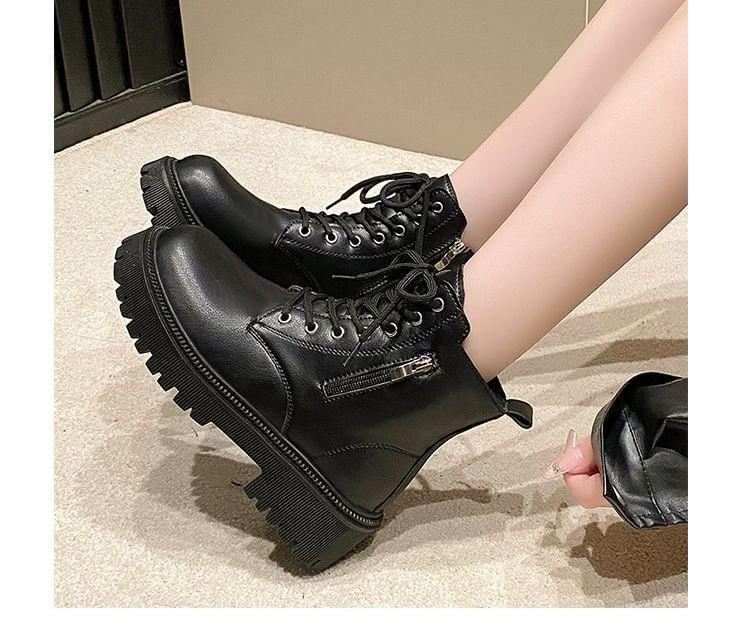 Lace-Up Platform Chunky Heel Short Boots Product Image