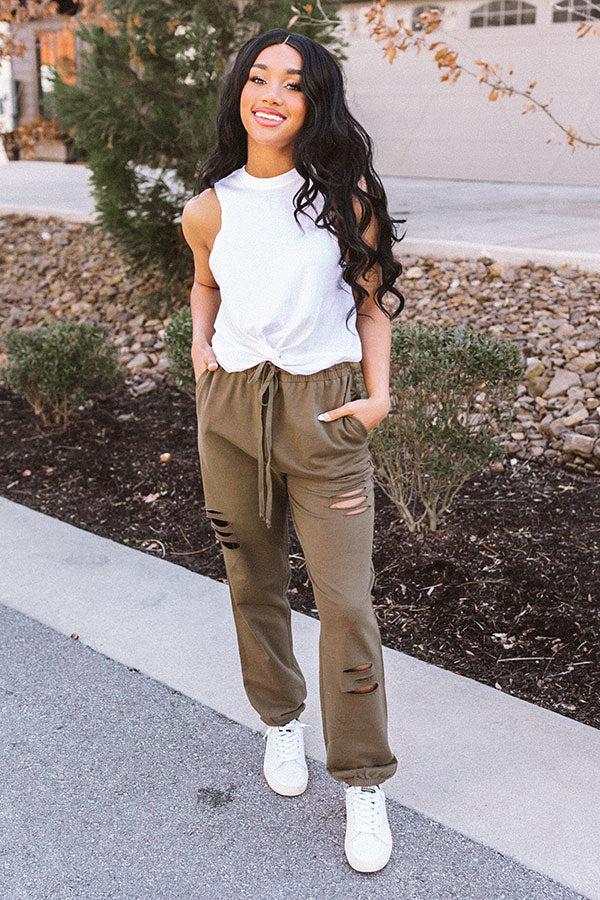 The Pike High Waist Distressed Joggers In Olive Product Image