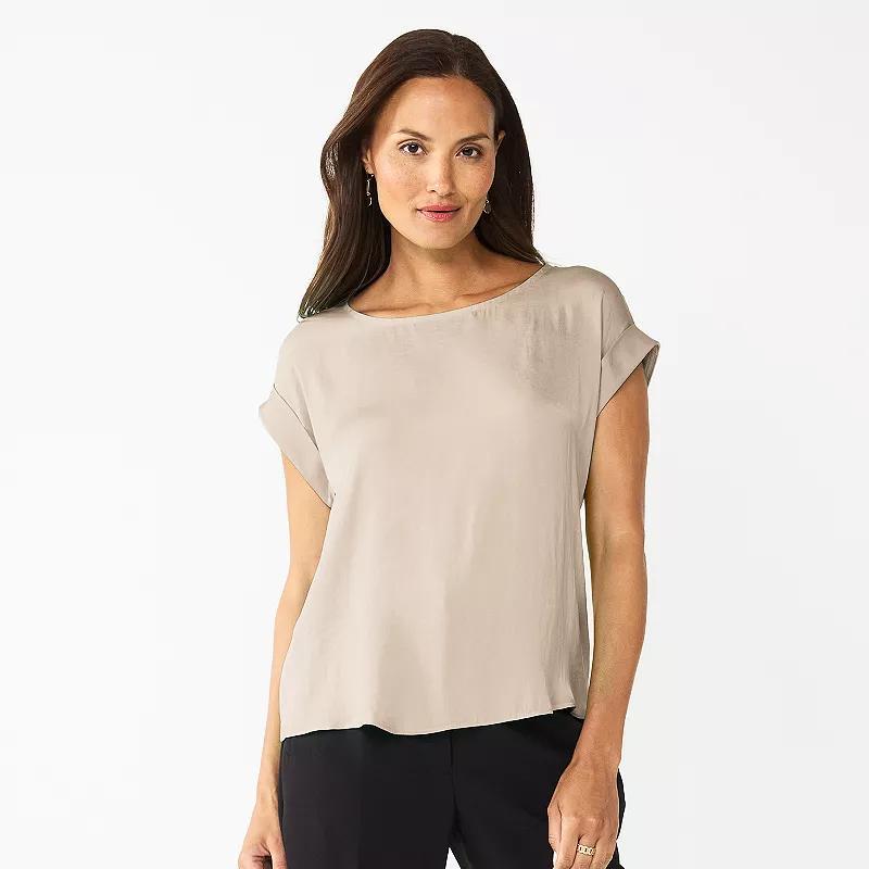 Womens Nine West Roll Cuff Woven Tee Product Image