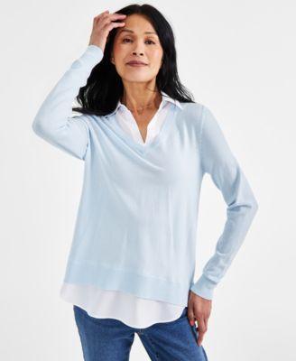 Style & Co Womens Twofer Layered-Look Sweater Top, Created for Macys Product Image