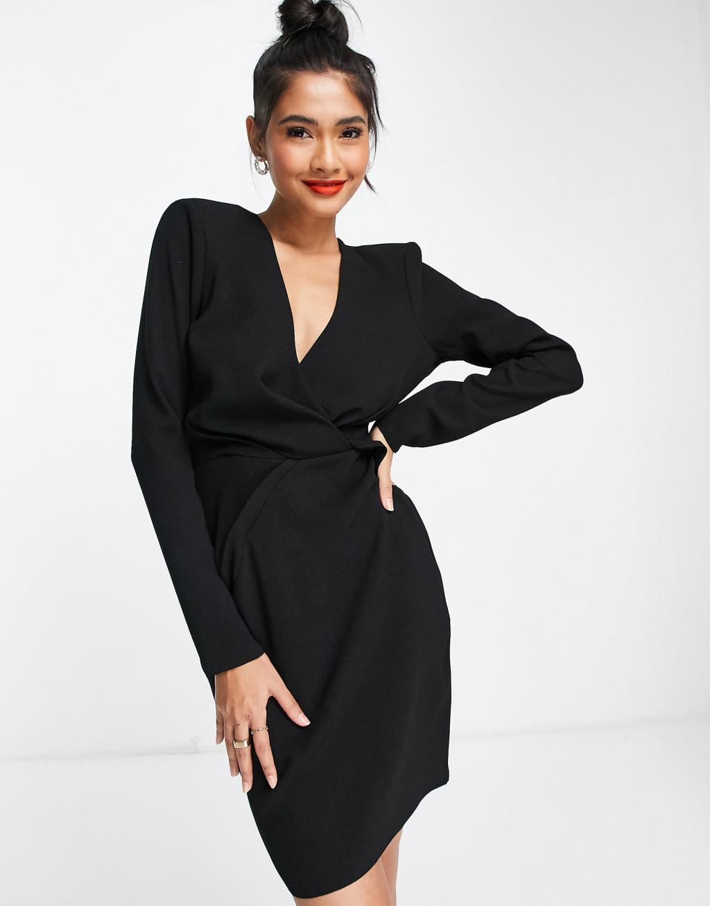 ASOS DESIGN plunge shoulder pad twist front mini dress Product Image