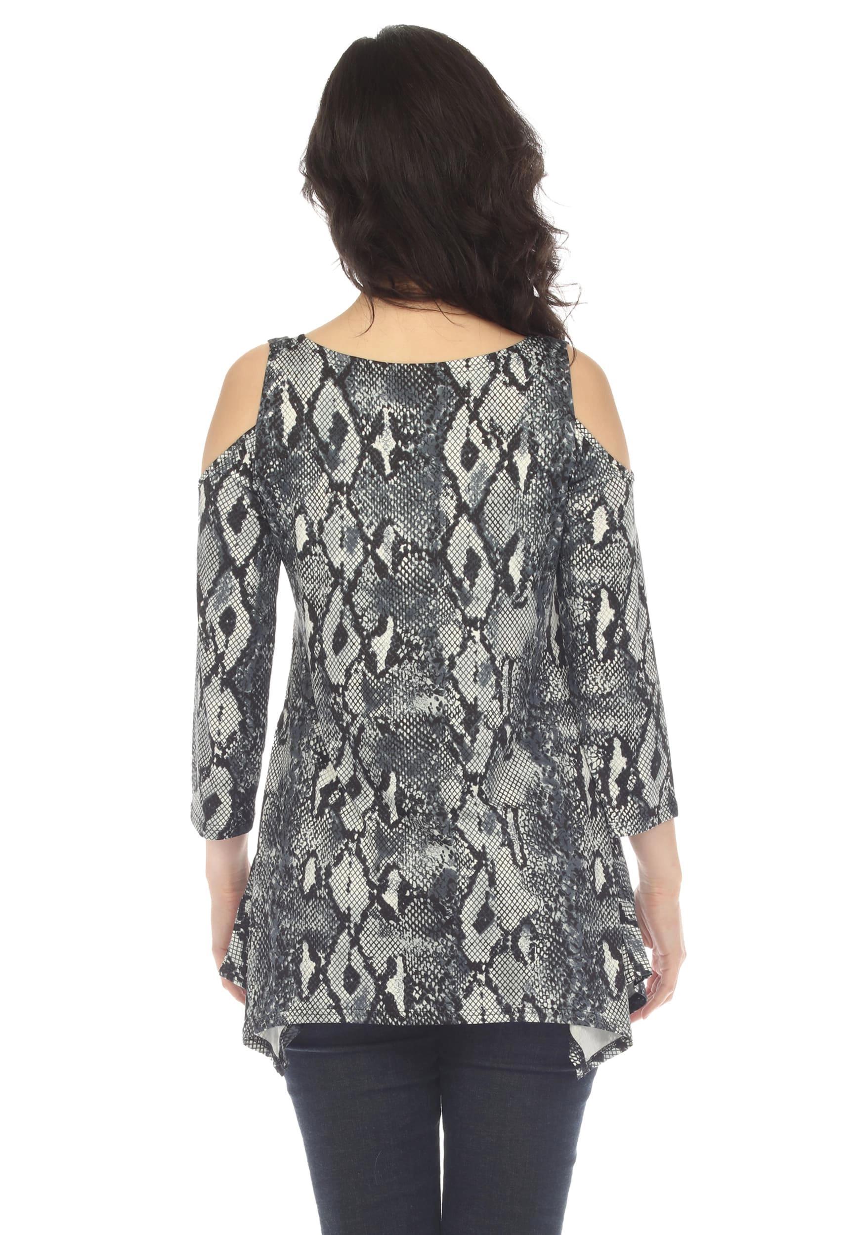 White Mark Snake Print Cold Shoulder Blouse Product Image