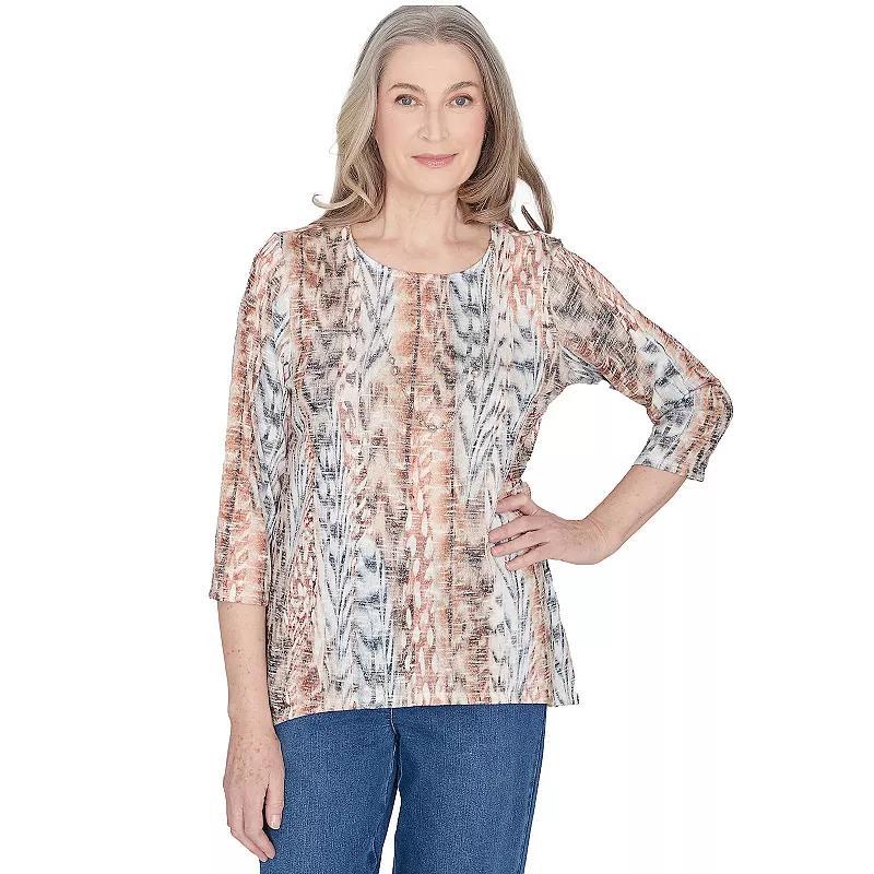 Petite Alfred Dunner Vertical Animal Print Top With Necklace, Womens Product Image