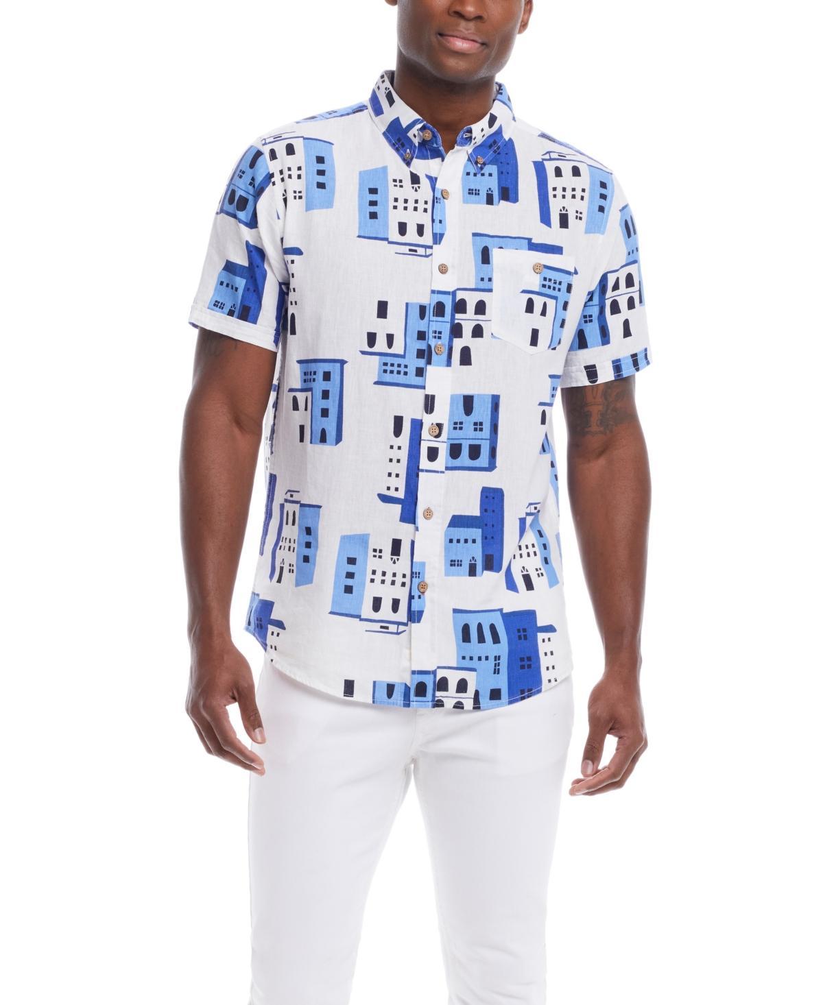 Weatherproof Vintage Mens Short Sleeve Print Linen Cotton Shirt Product Image