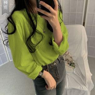 Long-Sleeve Round Neck Plain Tee Product Image