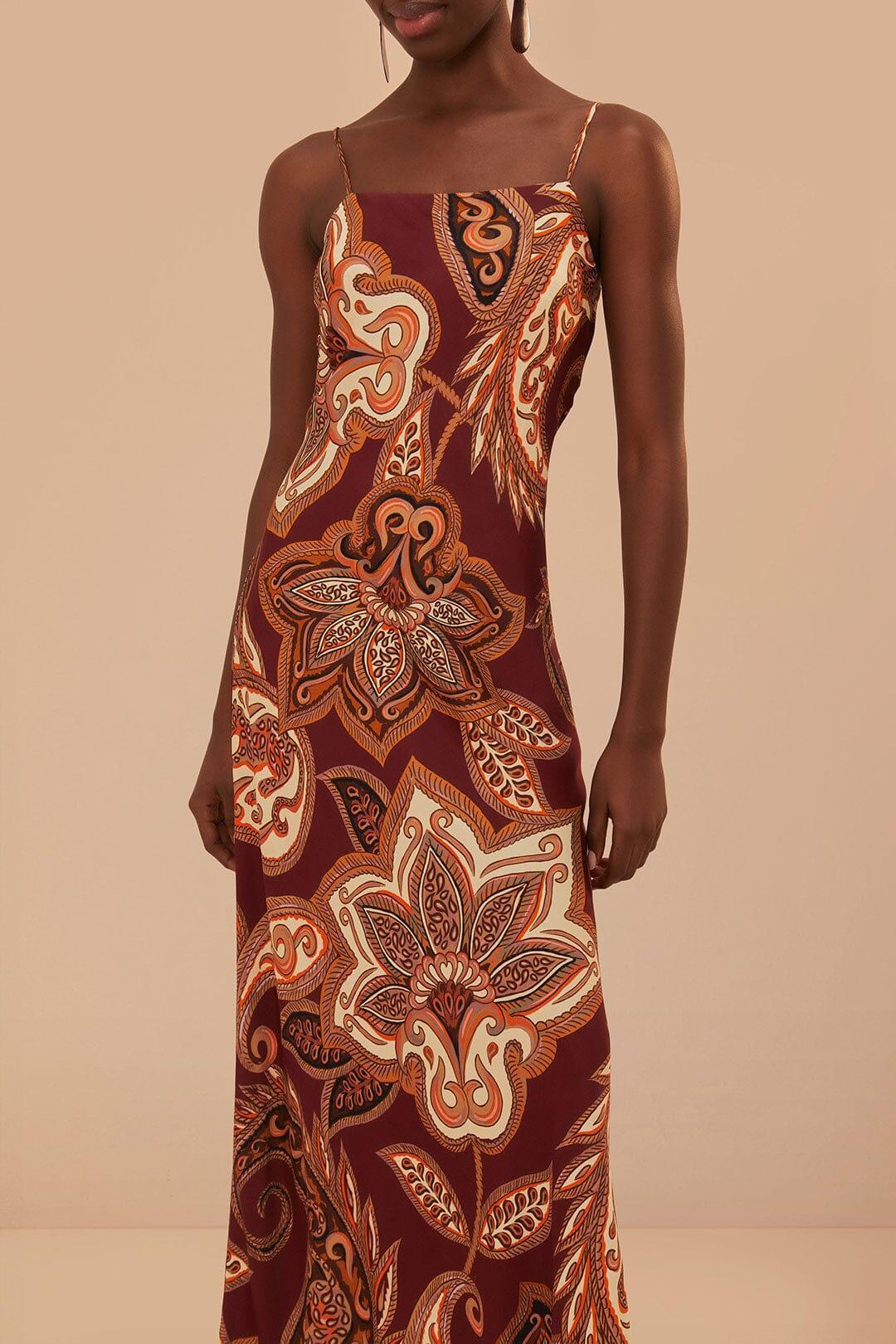 Burgundy Leopard Paisley LENZING™ ECOVERO™ Viscose Maxi Slip Dress Product Image