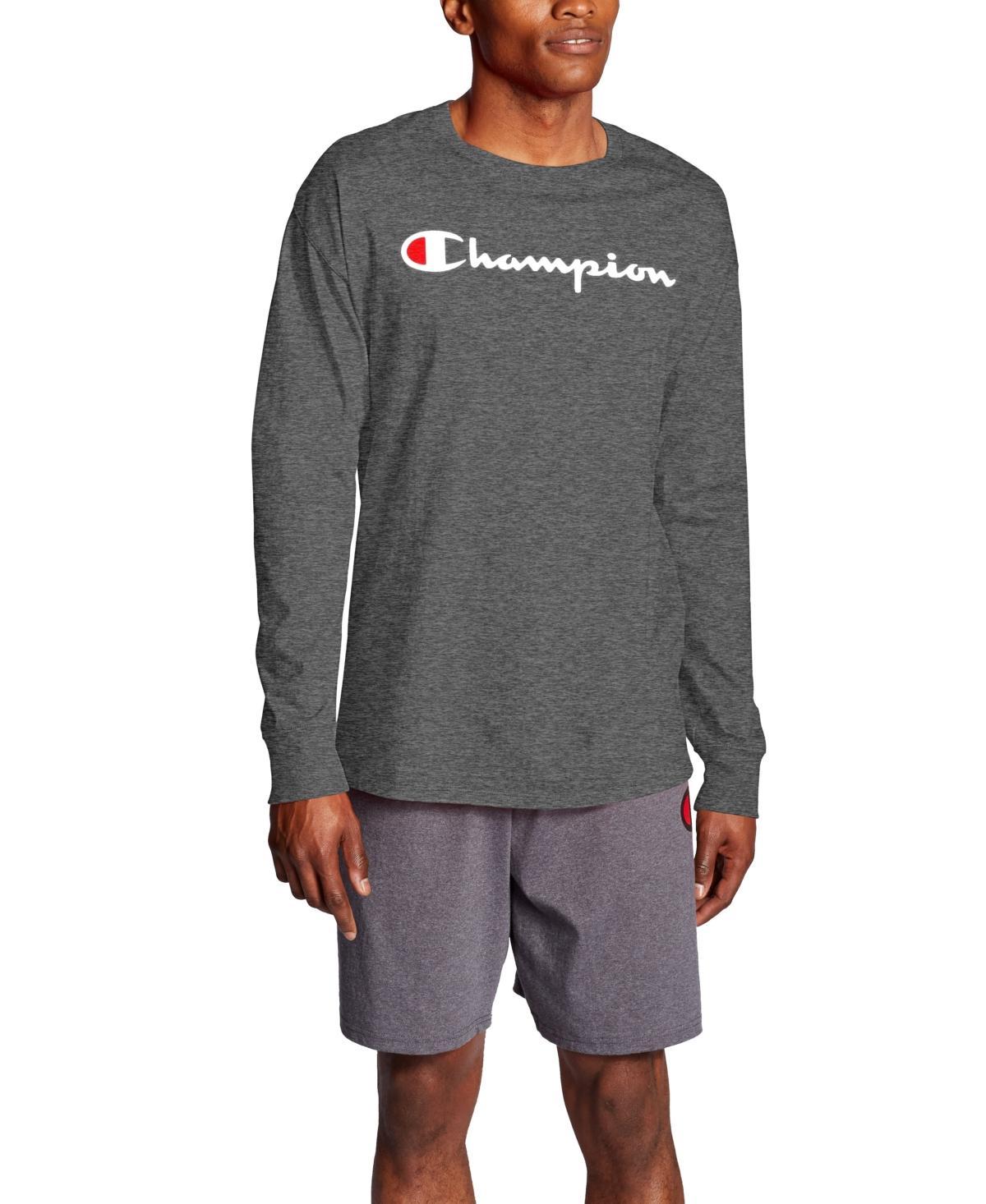 Mens Champion Script Logo Long Sleeve Graphic Tee Product Image