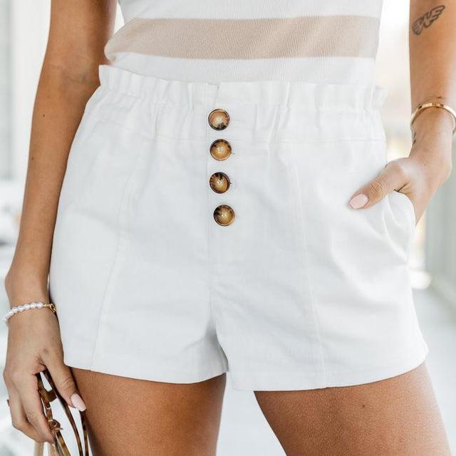 Going Places White Button Front Shorts FINAL SALE Product Image