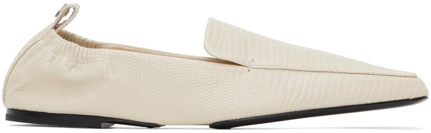 White Mock Croc Leather Loafers In Beige product image