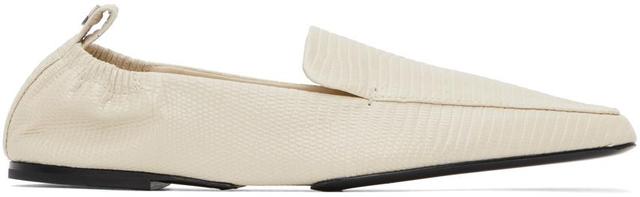 White Mock Croc Leather Loafers In Beige Product Image