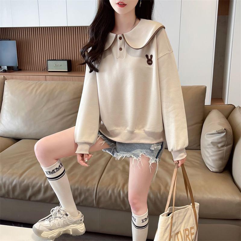 Peter Pan Collar Rabbit Applique Contrast Trim Sweatshirt Product Image