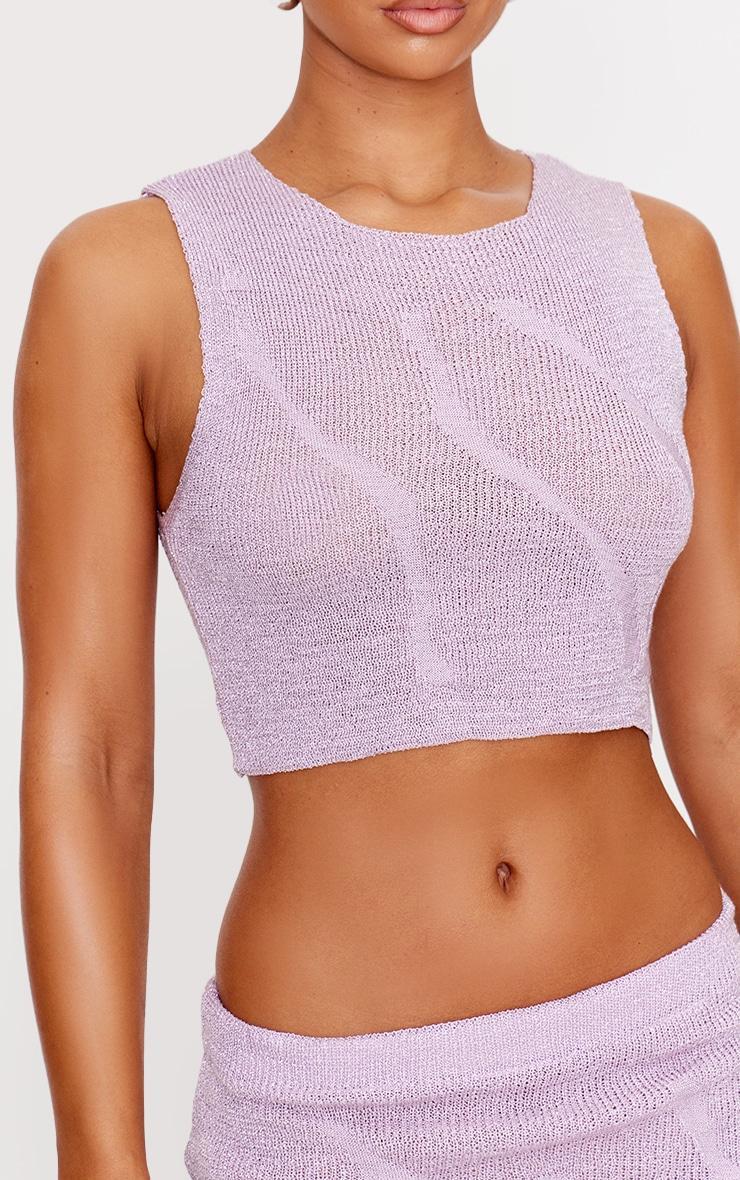 Lilac Lurex Knitted Contrast Detail Crop Top Product Image