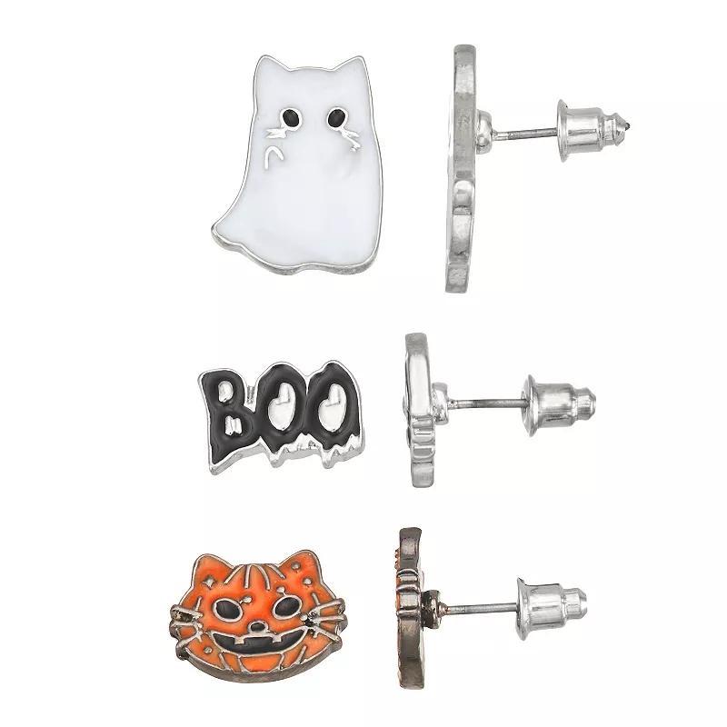 Celebrate Together Halloween Silver Tone Cat Stud Earrings Trio, Womens, Multi Product Image