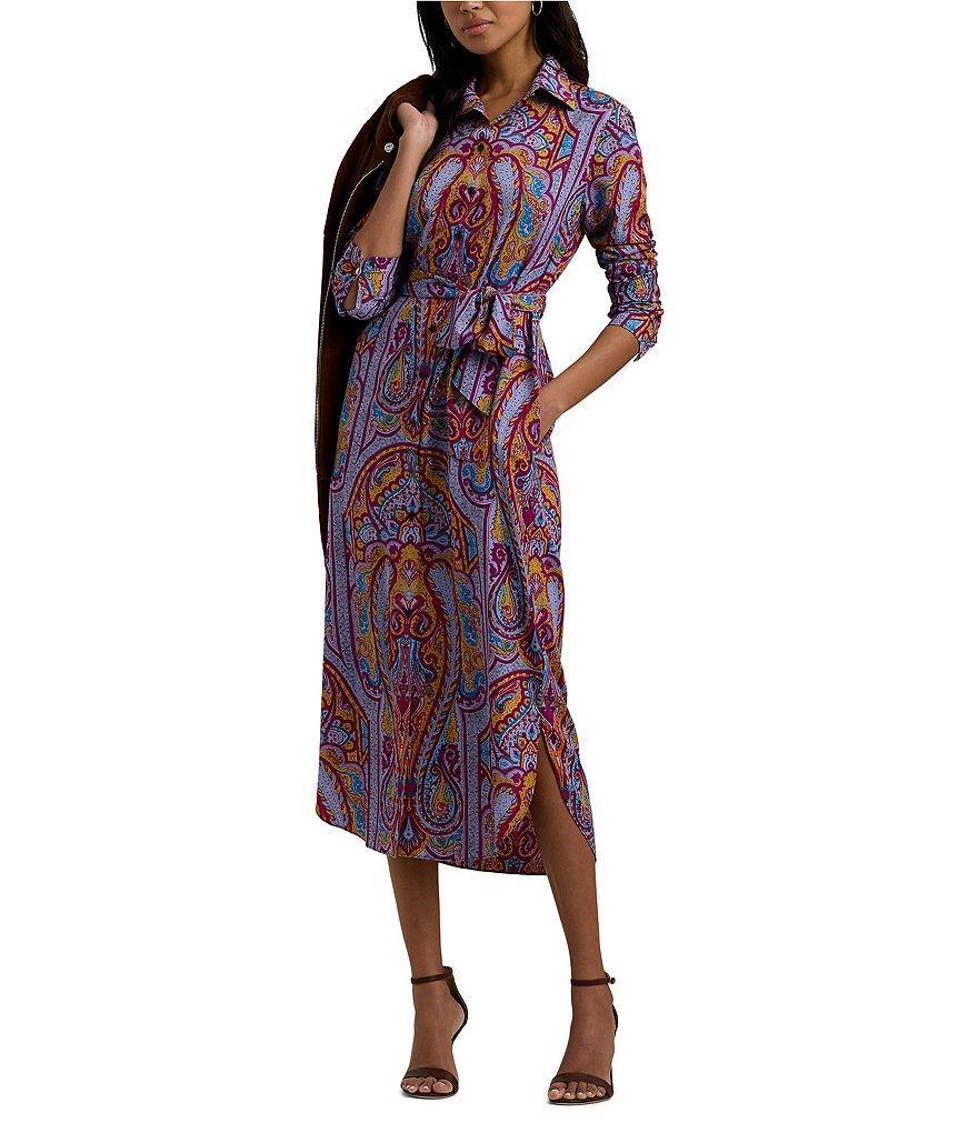 Lauren Ralph Lauren Shadny Crepe de Chine Paisley Belted Button-Front Shirt Dress Product Image