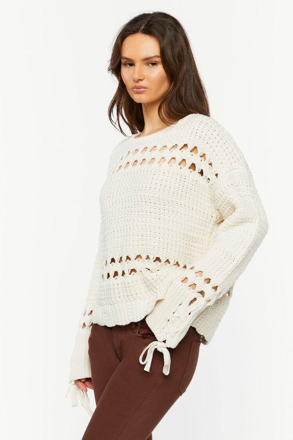 Pointelle Lace-Up Cutout Sweater | Forever 21 Product Image