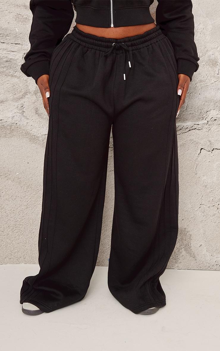 Plus Black Seam Detail Wide Leg Sweatpants Product Image