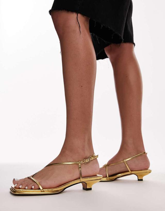 Topshop Ines strappy kitten heel sandals in gold Product Image