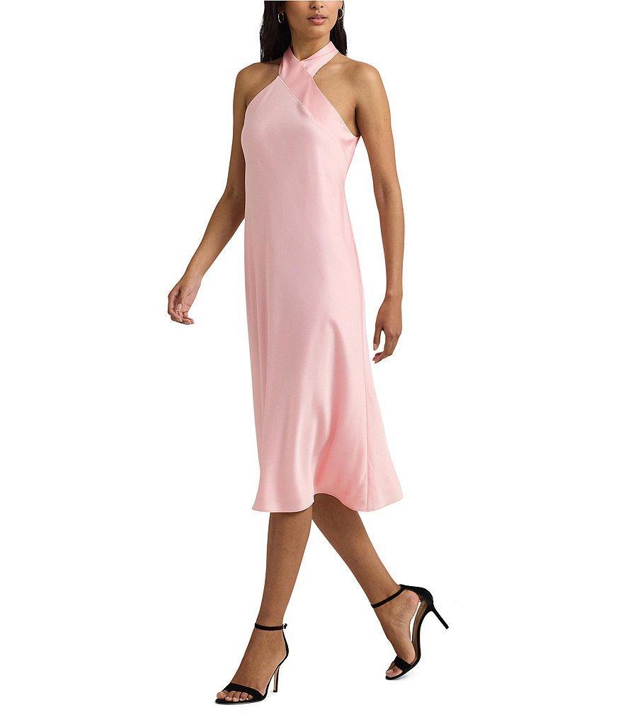 Lauren Ralph Lauren Satin Charmeuse Halter Neck Sleeveless Dress Product Image