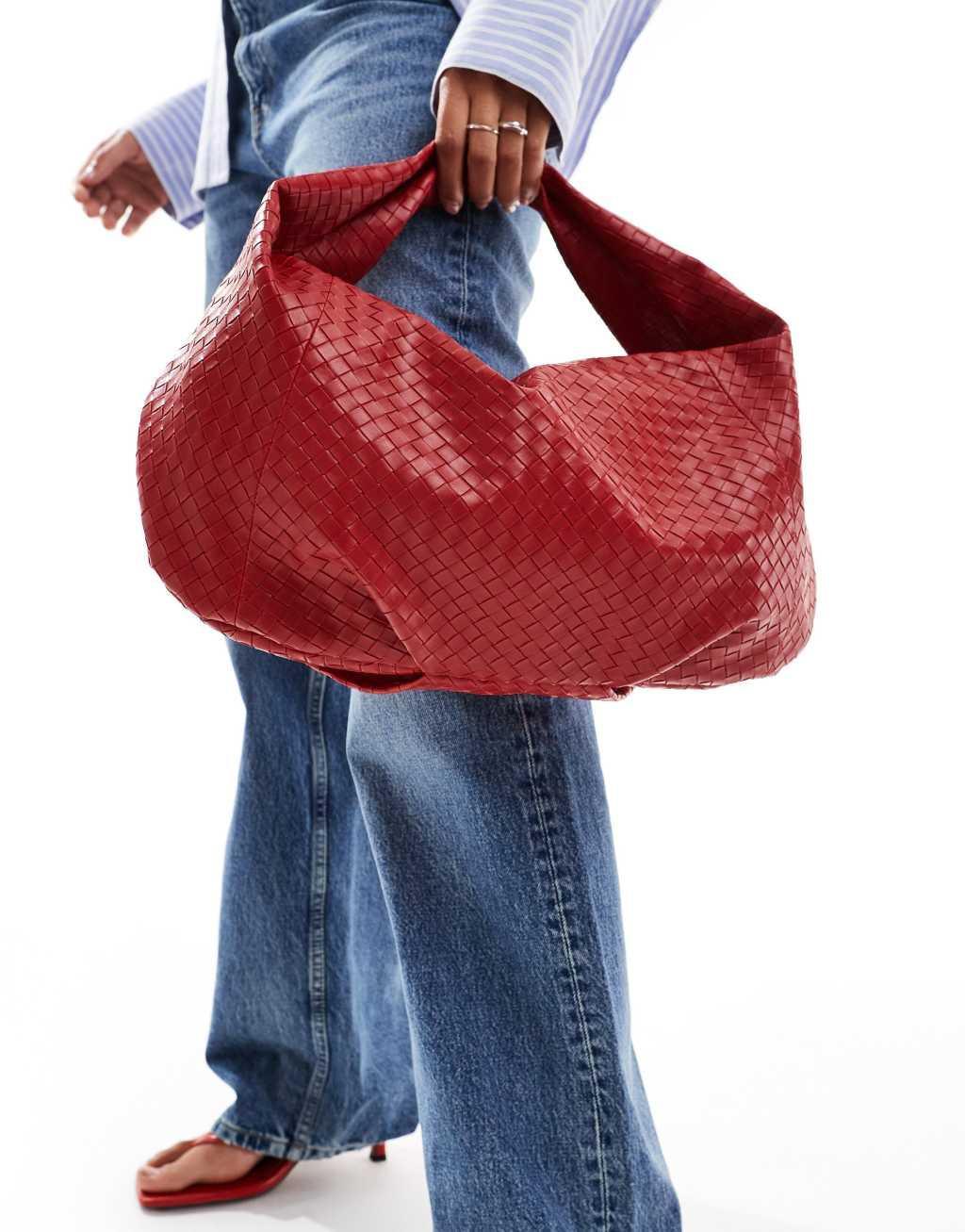 ASOS DESIGN slouchy weave shoulder bag in red Product Image