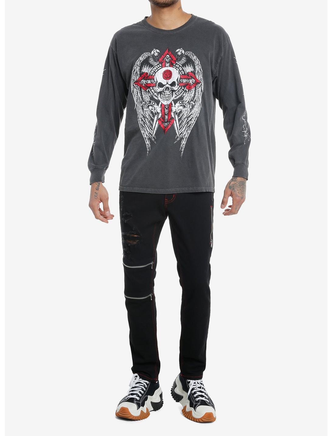 Winged Skull Cross Long-Sleeve T-Shirt Product Image