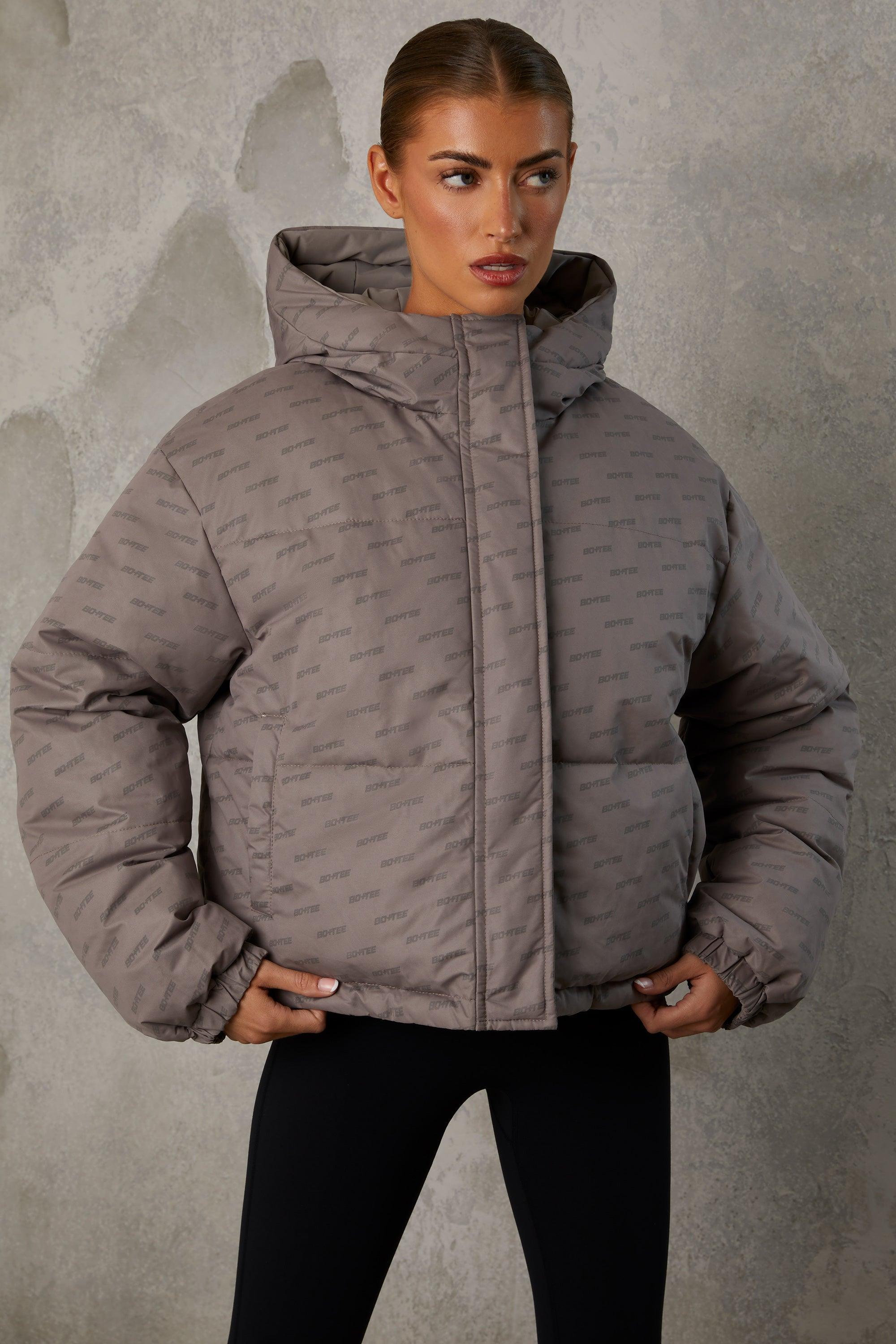 Reversible Hooded Puffer Jacket in Warm Grey Product Image