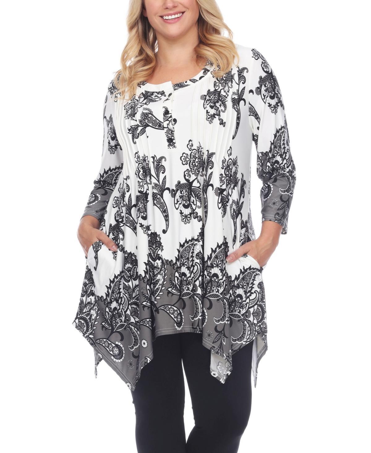 White Mark Womens Plus Size Floral Printed Tunic Top - White Product Image