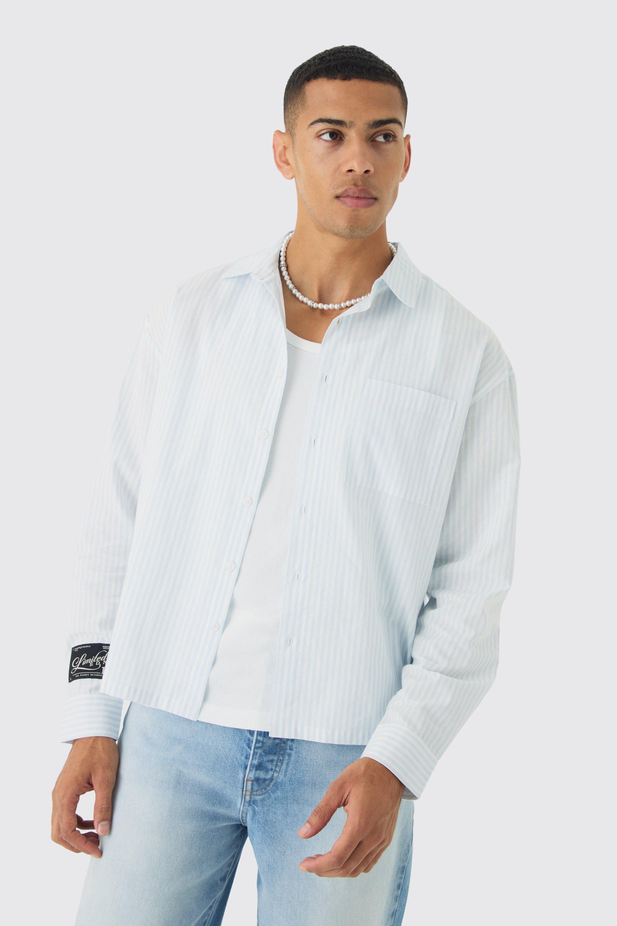 Oversized Textured Stripe Long Sleeve Boxy Shirt | boohooMAN USA Product Image