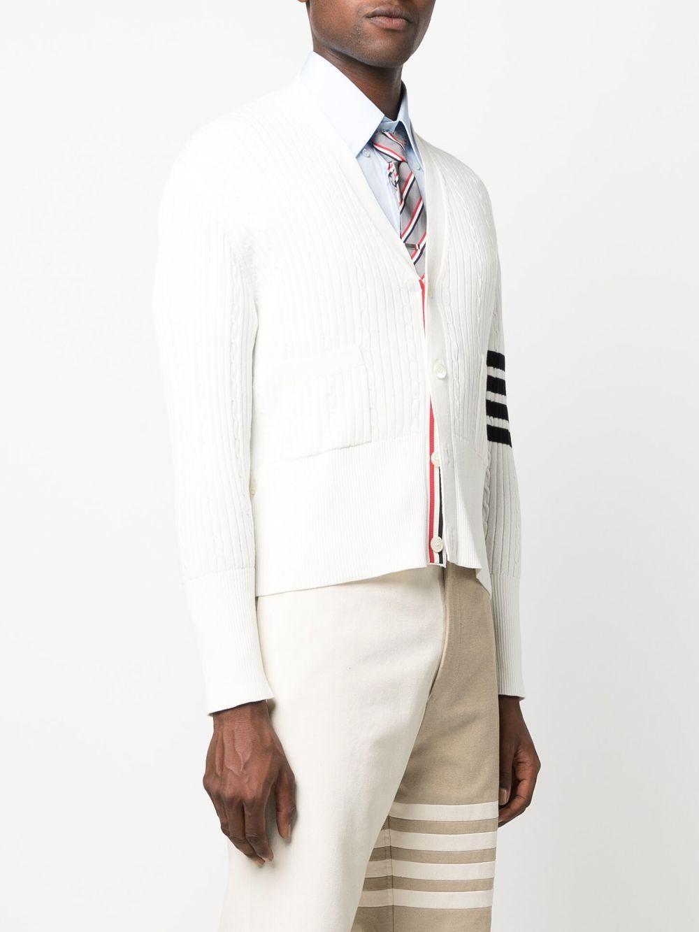 THOM BROWNE 4-bar Stripe Cable-knit Cardigan In White Product Image