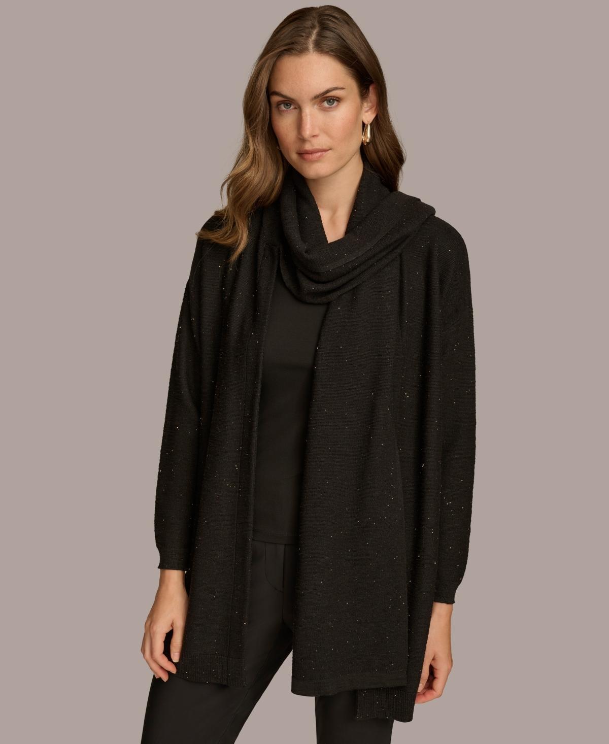 Donna Karan New York Womens Micro-Sequin Scarf Neck Cardigan Product Image