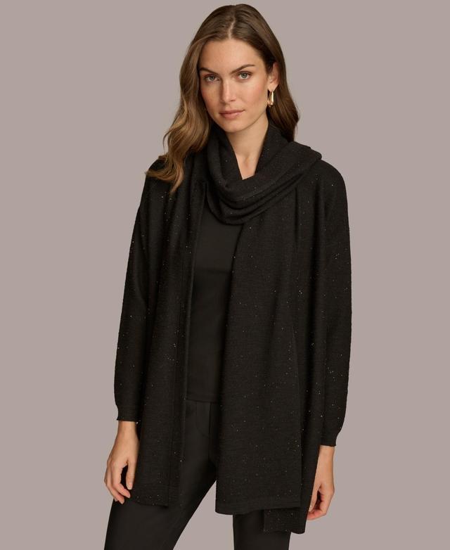 Donna Karan New York Womens Micro-Sequin Scarf Neck Cardigan Product Image