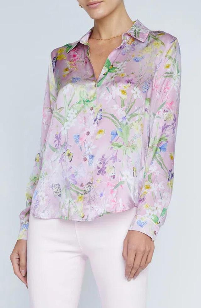 L AGENCE Tyler Long Sleeve Blouse In Lilac Snow Botanical Butterfly In Llc Snw Bt Product Image