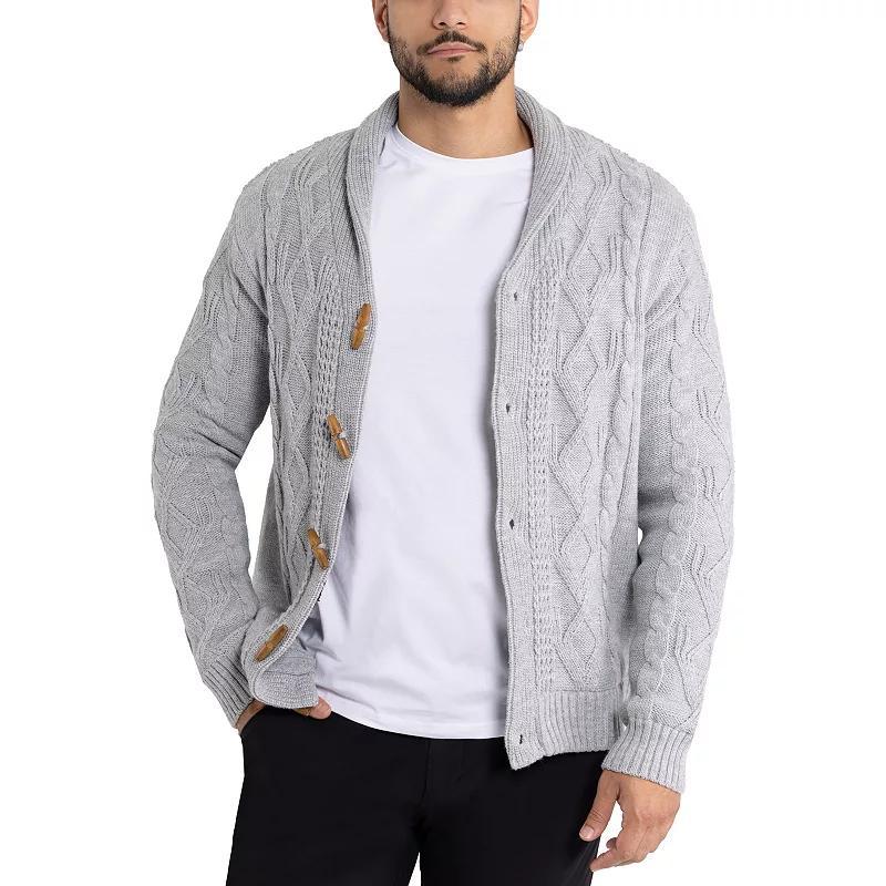 Mens Xray Regular-Fit Fleece-Lined Shawl-Collar Cable-Knit Cardigan Sweater Product Image