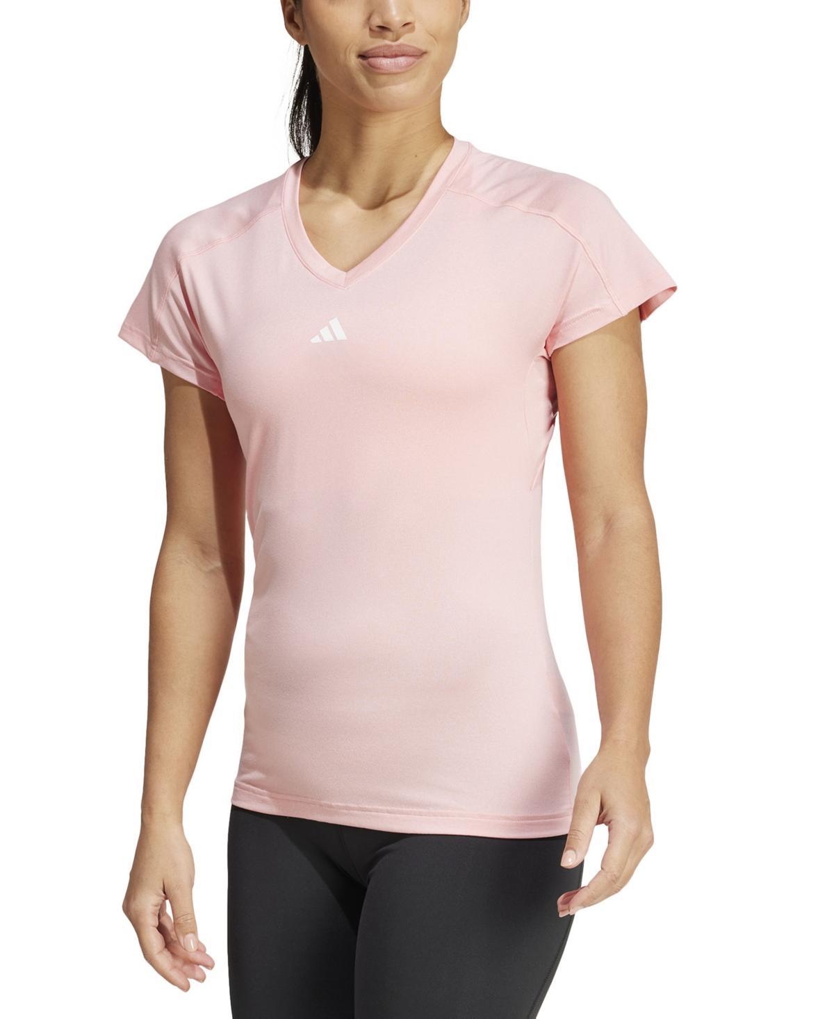 adidas Aeroready Train Essentials Minimal Branding V-Neck T-Shirt (Wonder Orchid) Women's Clothing Product Image