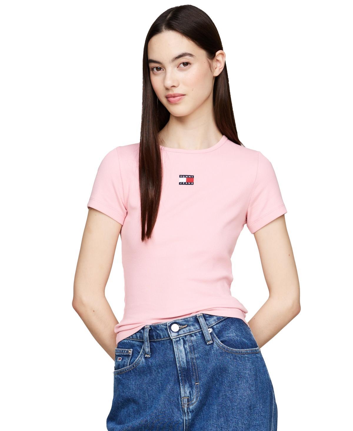 Tommy Jeans Womens Badge Logo Ribbed T-Shirt Product Image