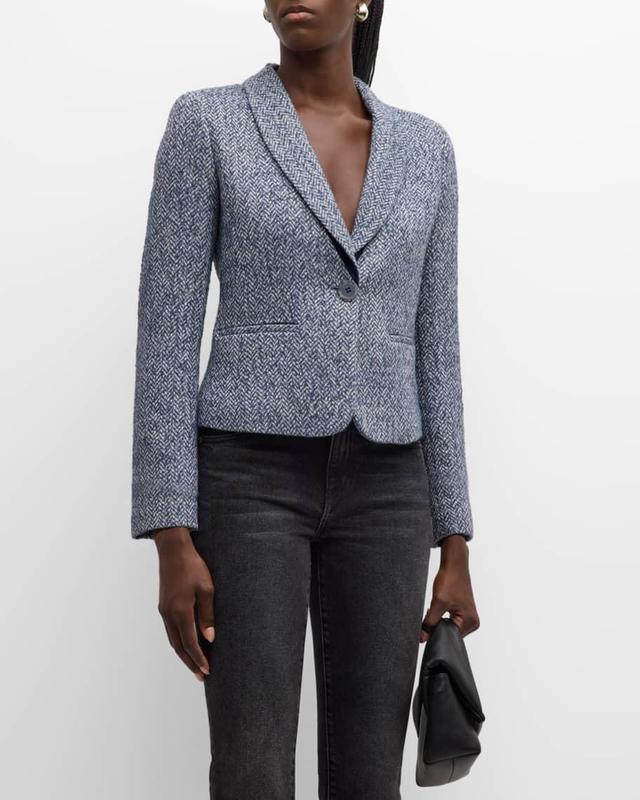 Single-Button Chevron Tweed Blazer Product Image