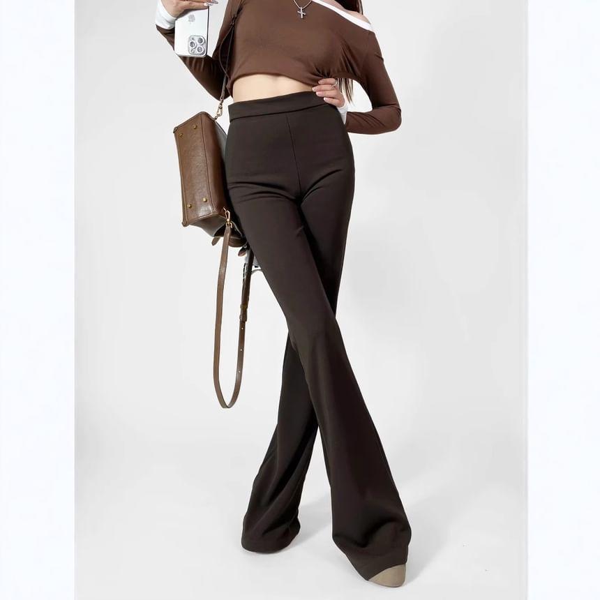 High Waist Plain Flared Pants Product Image