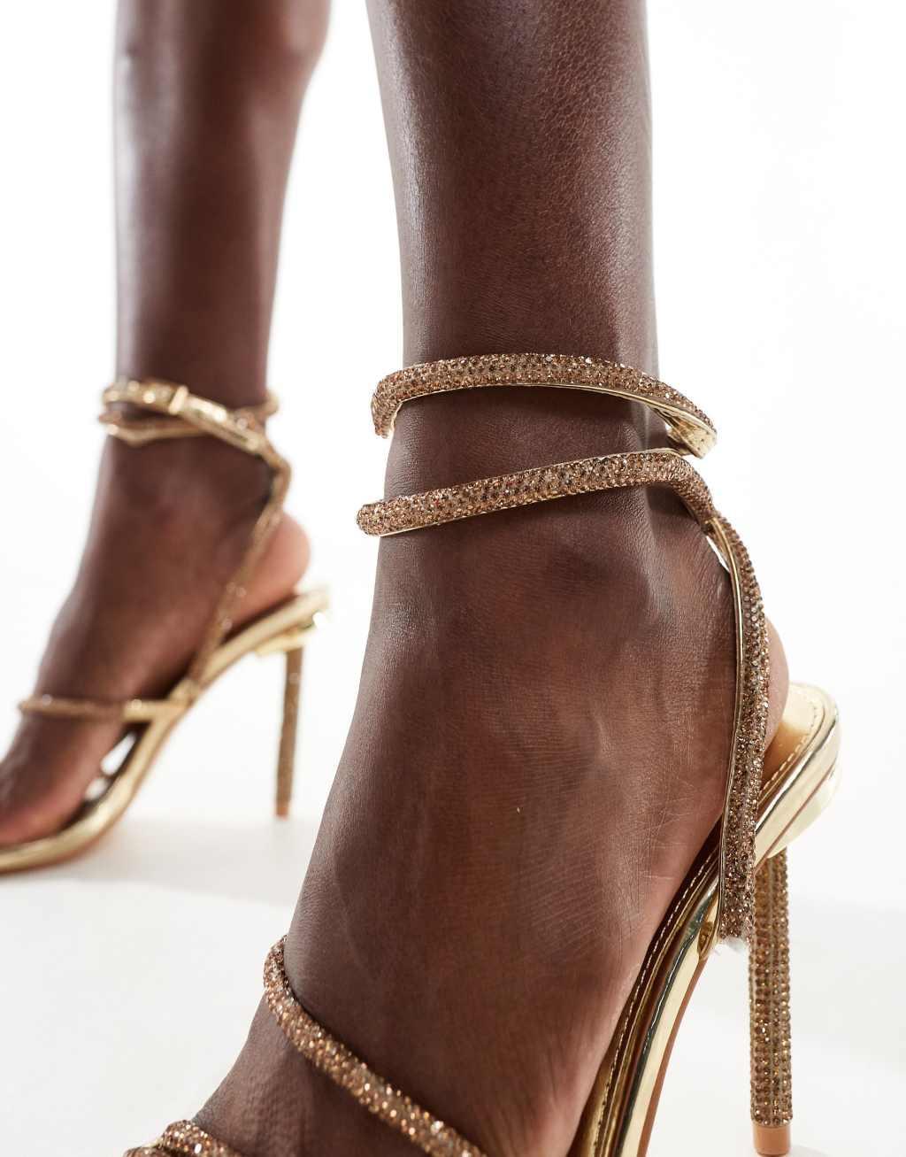 Public Desire Clueless high strappy sandals in diamante gold Product Image