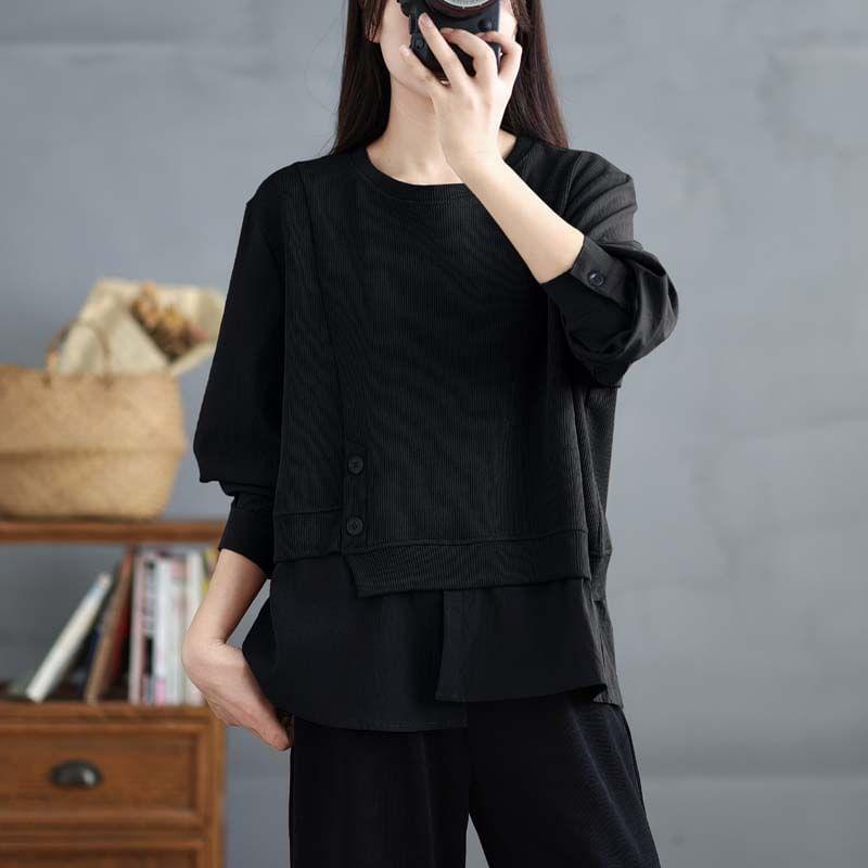 Long-Sleeve Crewneck Asymmetrical Plain Knit Top Product Image