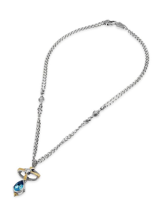 Womens Delos 2.0 Wonder 18K Gold, Sterling Silver, White Sapphire & Blue Topaz Pendant Necklace Product Image