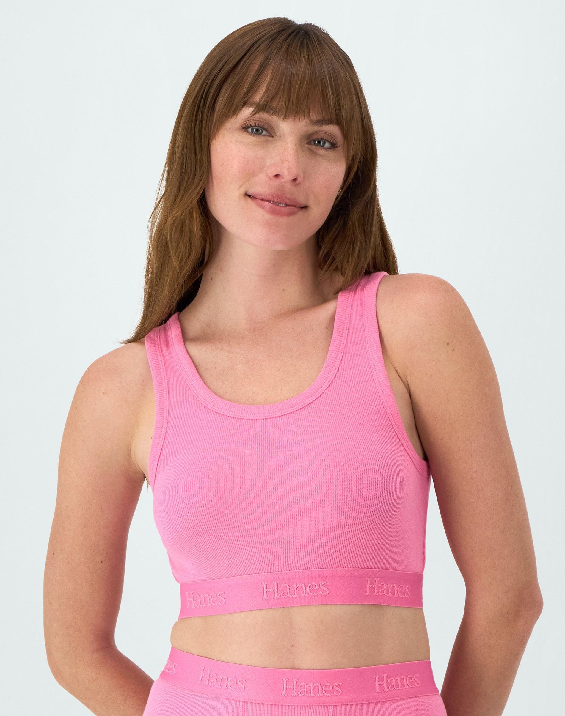 Hanes Originals Womens SuperSoft Comfywear Rib Banded Crop Top Parrot Pink XL Product Image