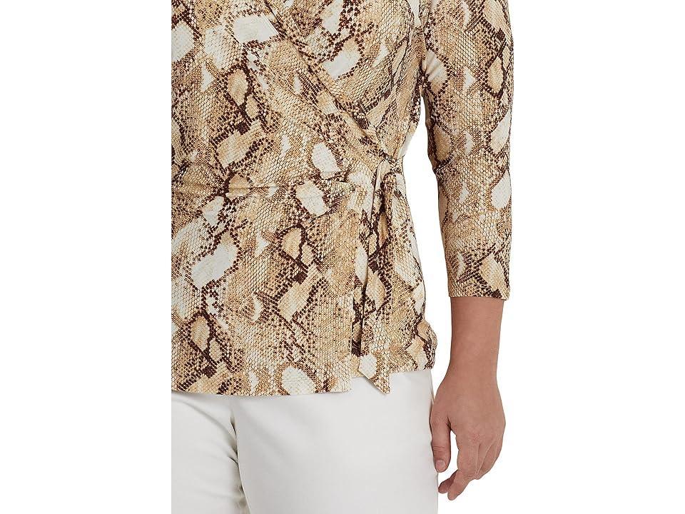 Lauren Ralph Lauren Plus Size Print Stretch Jersey Top (Cream ) Women's Clothing Product Image