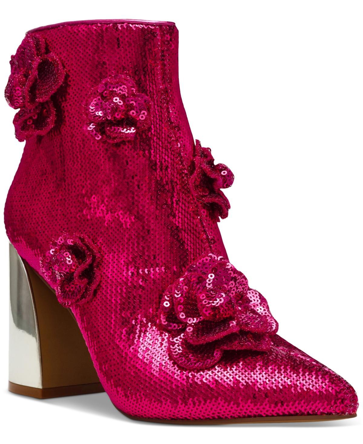 Betsey Johnson Womens Finlee Rosette Flare-Heel Dress Booties Product Image