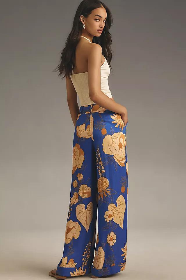 Farm Rio x Anthropologie Floral Satin Wide-Leg Trousers Product Image